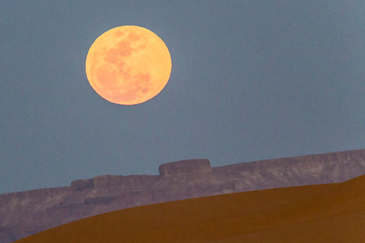 Moonrise over Algeria, Merzouga Desert, Morocco