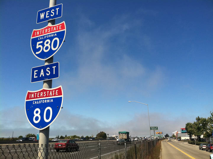 Road Sign - Berkeley, Where East I 80 and West 580 go in the same direction