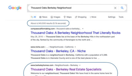 Google Shows BerkeleyHomes.com for Thousand Oaks Berkeley Neighborhood Searches