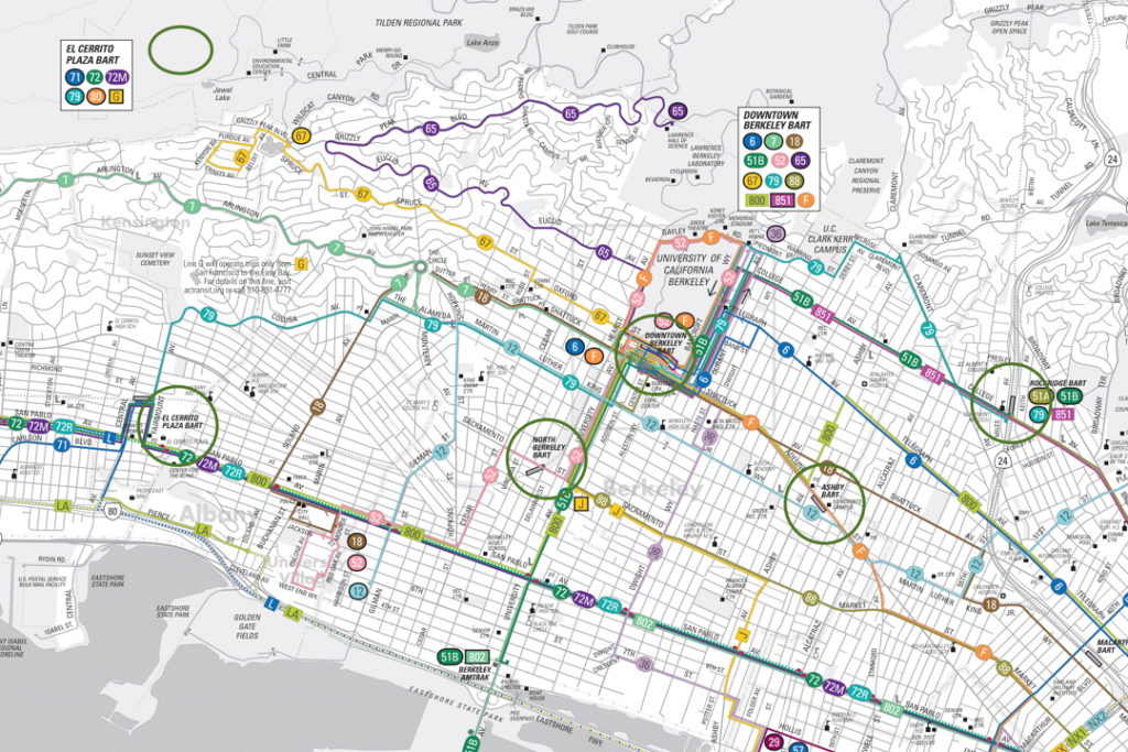 Map - AC Transit Bus Routes in Berkeley, Albany, Kensington, El Cerrito and parts of Oakland and Richmond Annex
