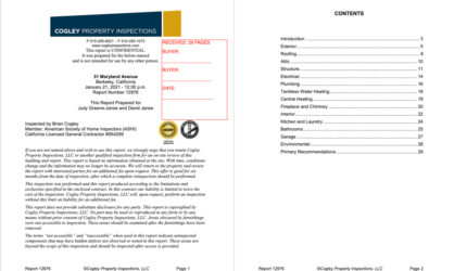 Pages from a home's inspection report