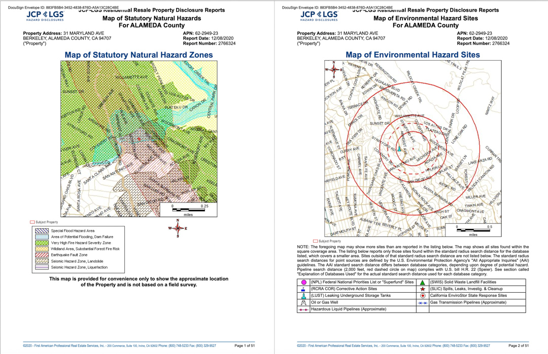 Map showing natural hazard disclosures near the home